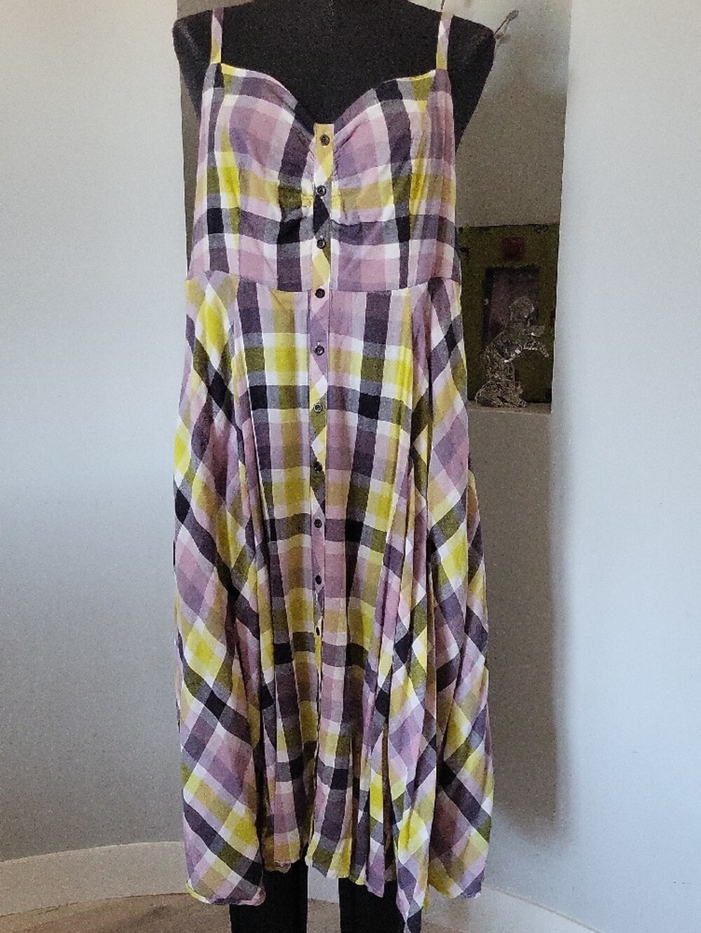 Torrid Multi Plaid Challis Button Front Midi Dress Size 1X - Picture 6 of 15